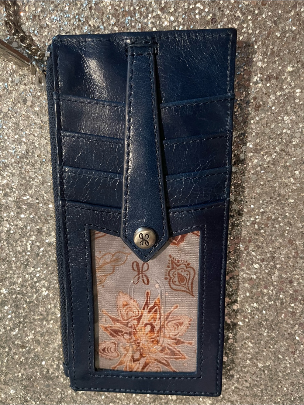 Hobo Women's Navy Leather ID Card Wallet with Floral Window